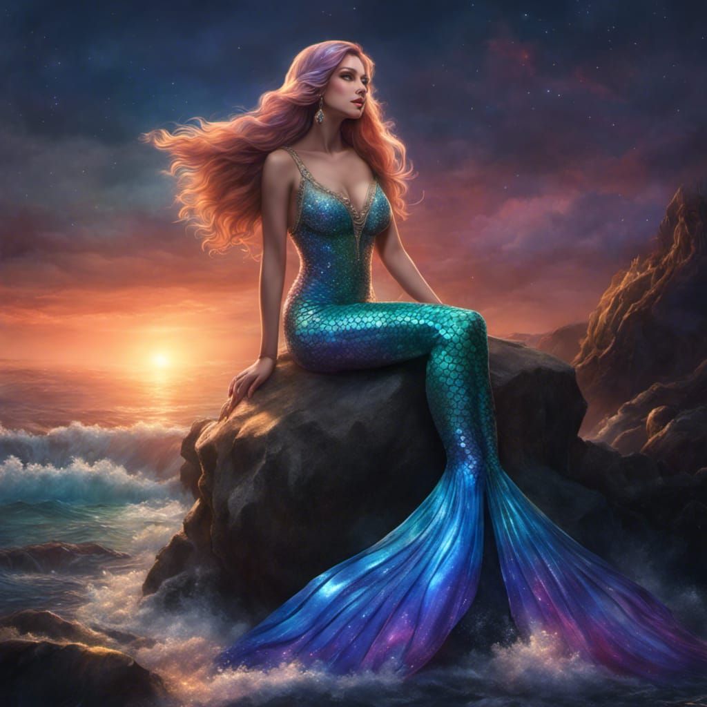 Mermaid at sunset   by @Hotaru