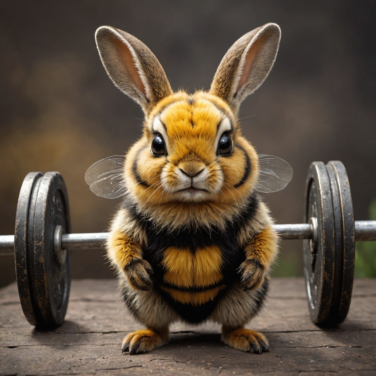 Honey Bunny - bee bunny is a fantastic creature; cute; bizarre rabbit-bee; bumblebee :: cute hybrid of a rabbit and a bee, lifts a barbell;...