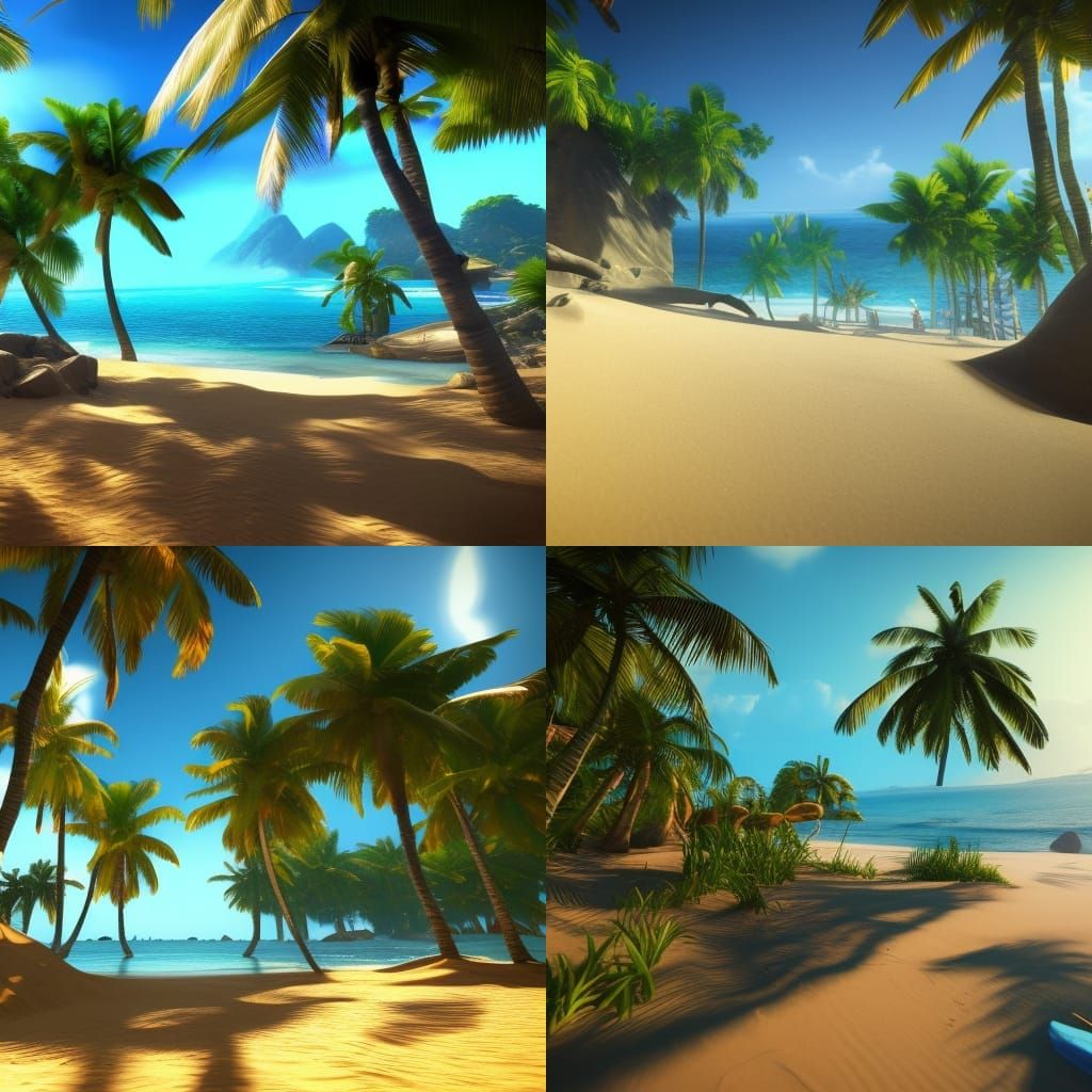 Tropical beach 3D Game Cinematic Feel, Epic 3D Videogame Gra...