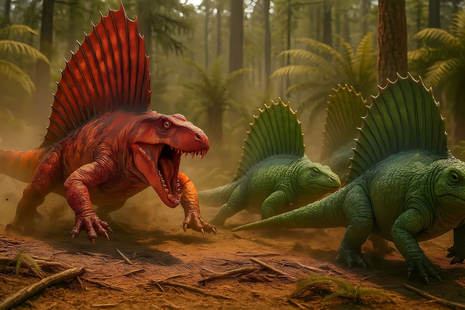Life in the Permian : Dimetrodon hunting Edaphosaurus