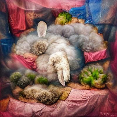 The fluffiest angora rabbit sleeping renaissance painting ph...