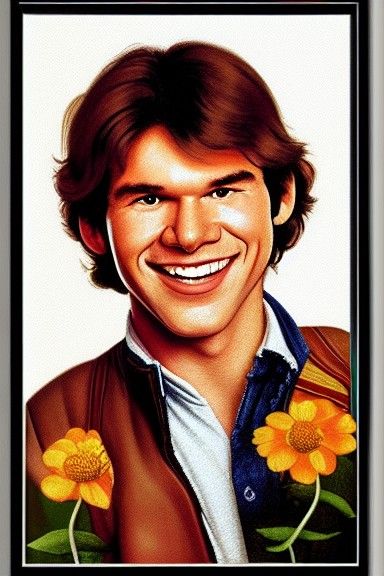 A portrait of a happy smiling Han Solo surrounded by flowers in the ...