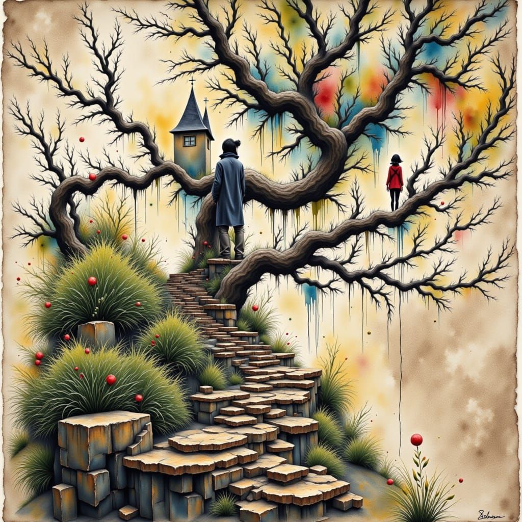 Sketchy Watercolor Art of a Seascape with Vivid Colors