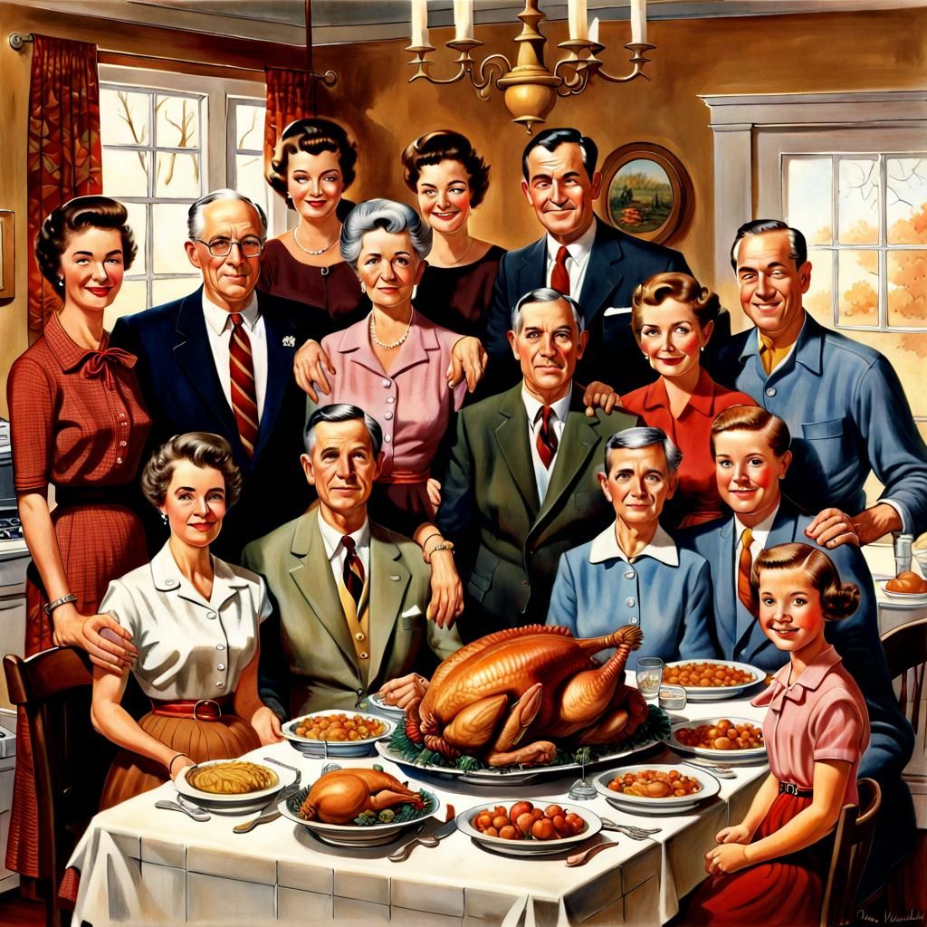 Norman Rockwell style Thanks Giving dinner AI Generated Artwork