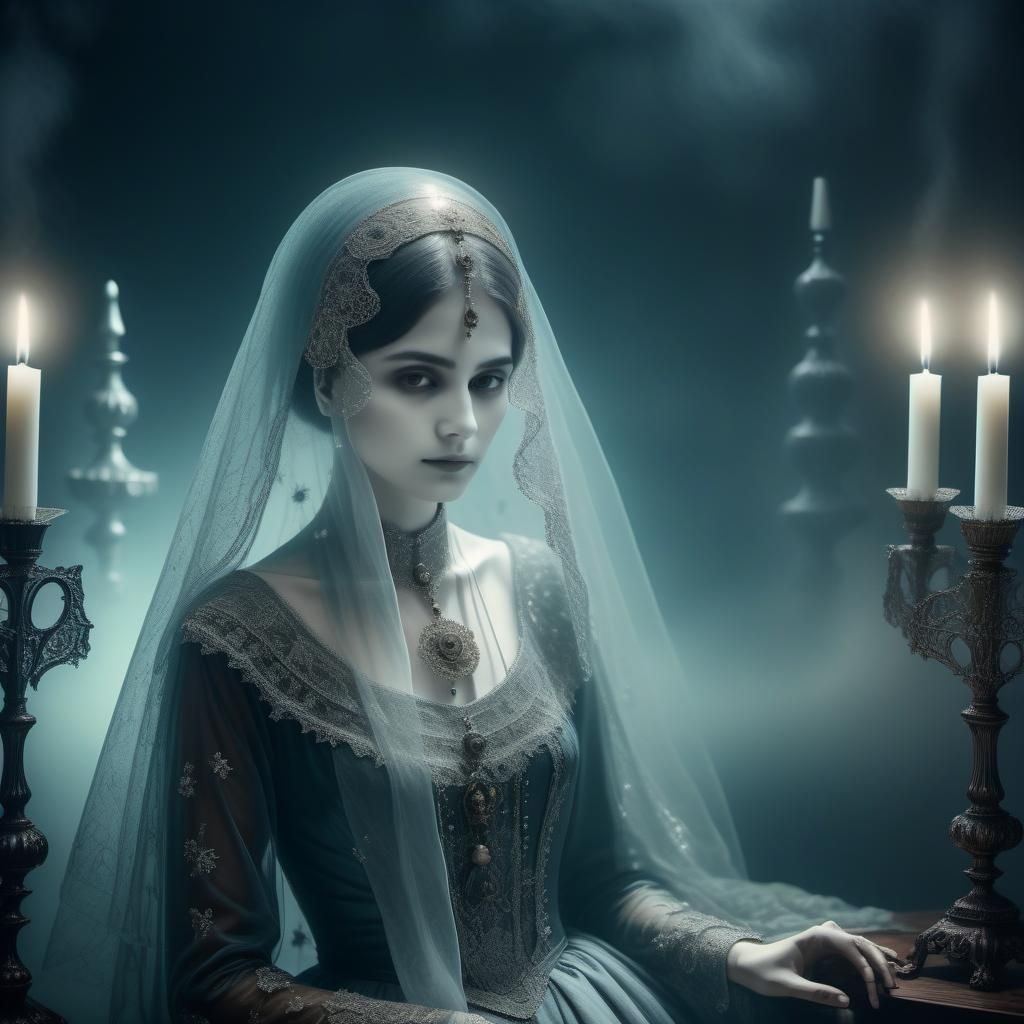  Il fantasma della bellissima zarina Evdokija in kokoshnik e lunghissimo velo. silver nitrate photo