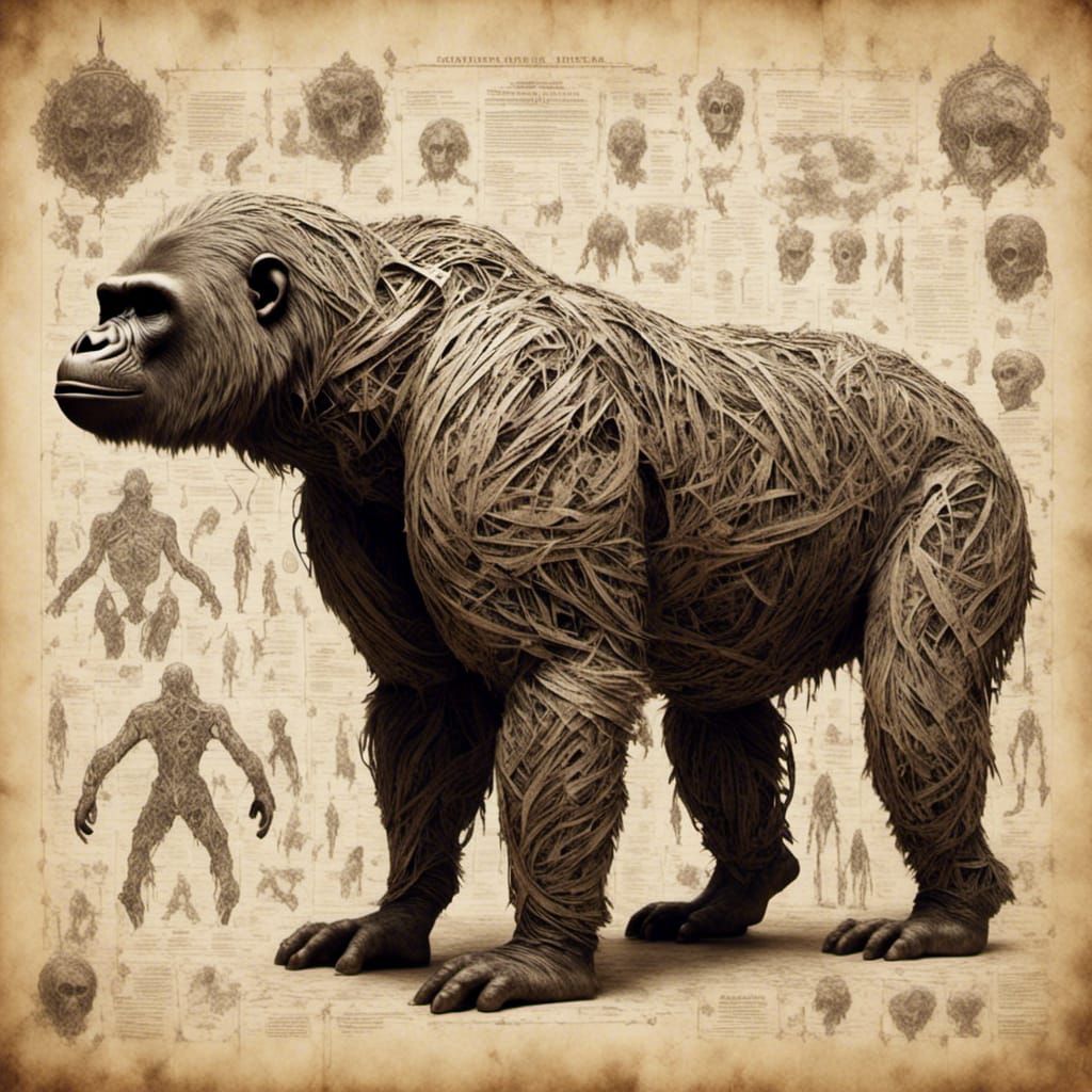 Ornate Gorilla Anatomy Blueprint in Macabre Style