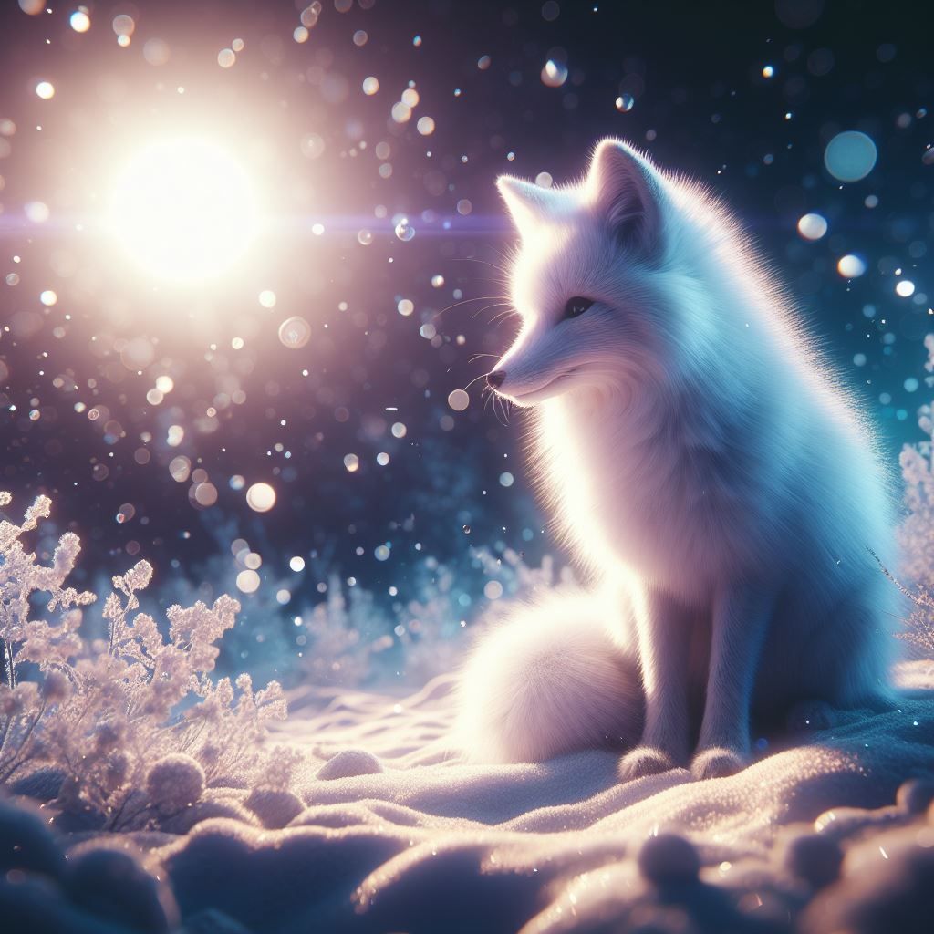 a white fox sitting on snow