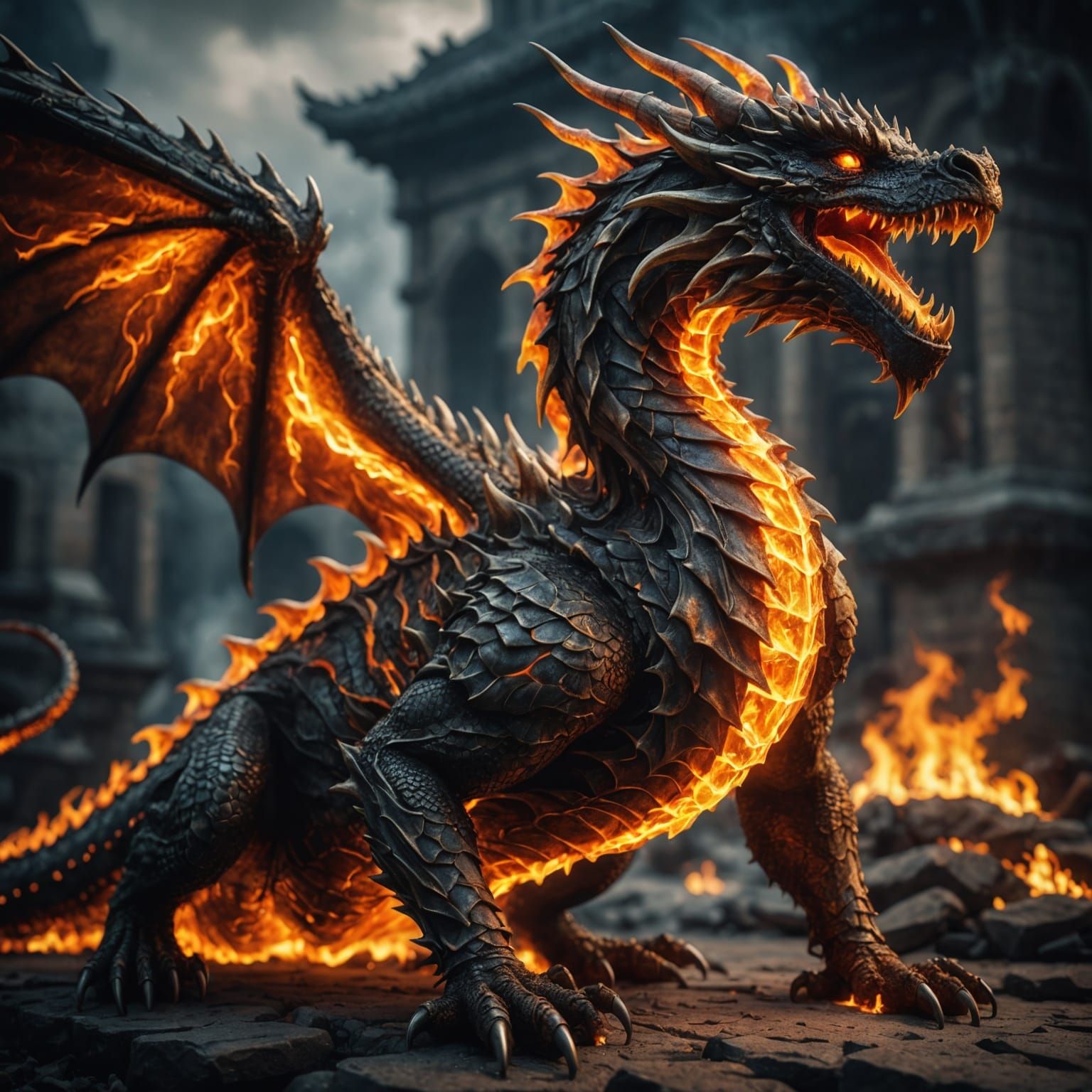 A dragon made entirely of flames