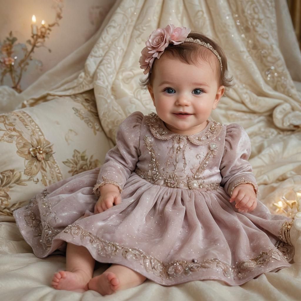 Baby Girl in Velvet Dress: Ethereal Fantasy