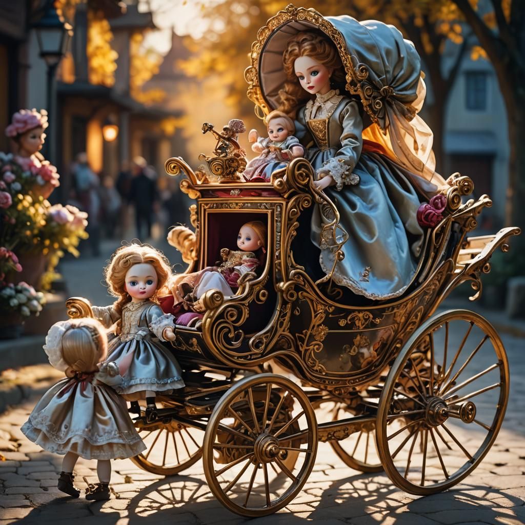 Large Doll Pushing Small Doll in Carriage
