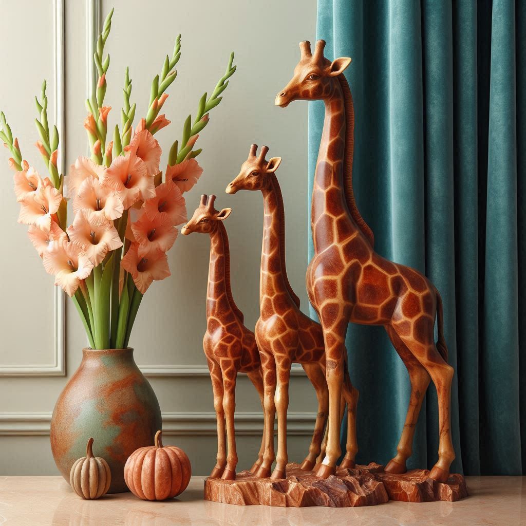 Giraffe family made with Brown Jasper