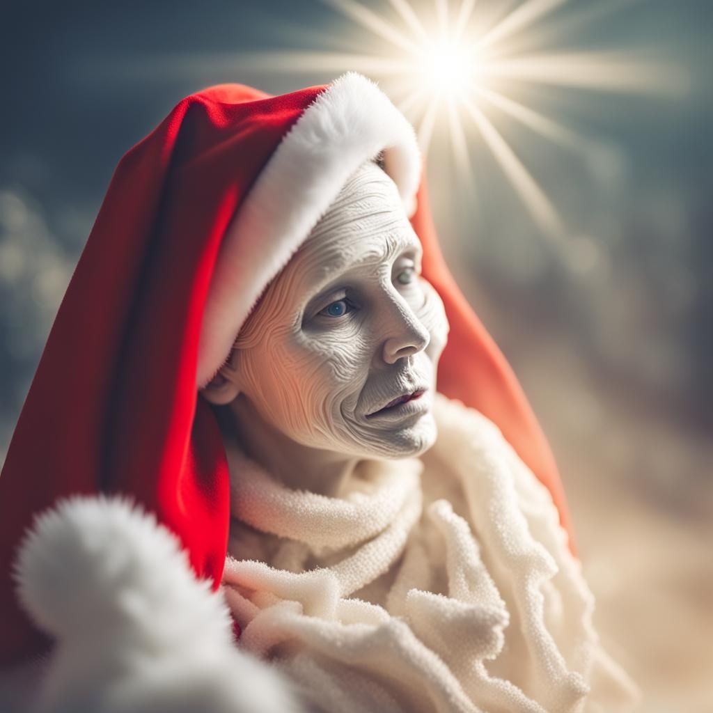 Mummy wearing a santa claus hat 