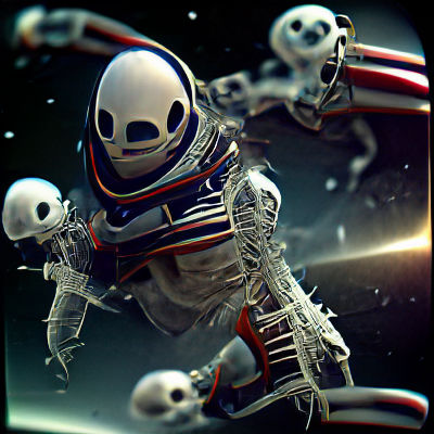 Scary skeleton astronaut in space VRay