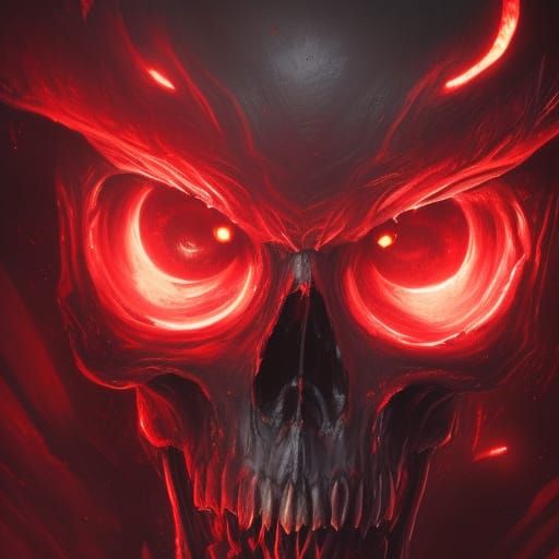 skull with red glowing eyes