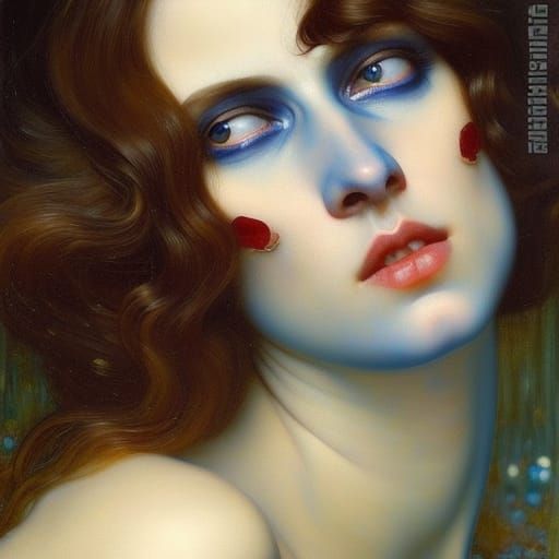 Delicious brunette blue white babe Drop Drug”, realistic detailed oil ...