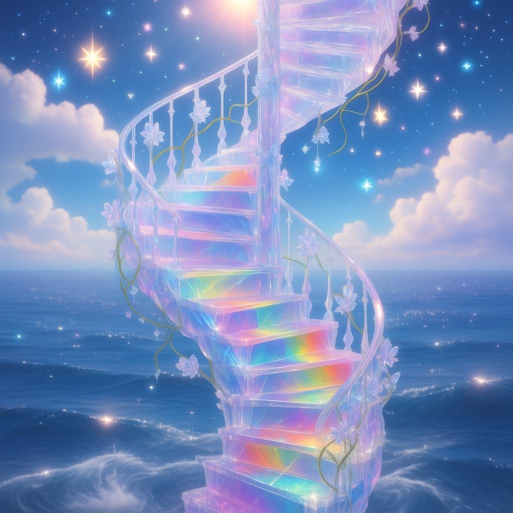 Ethereal Crystal Staircase to a Fantasy Sky