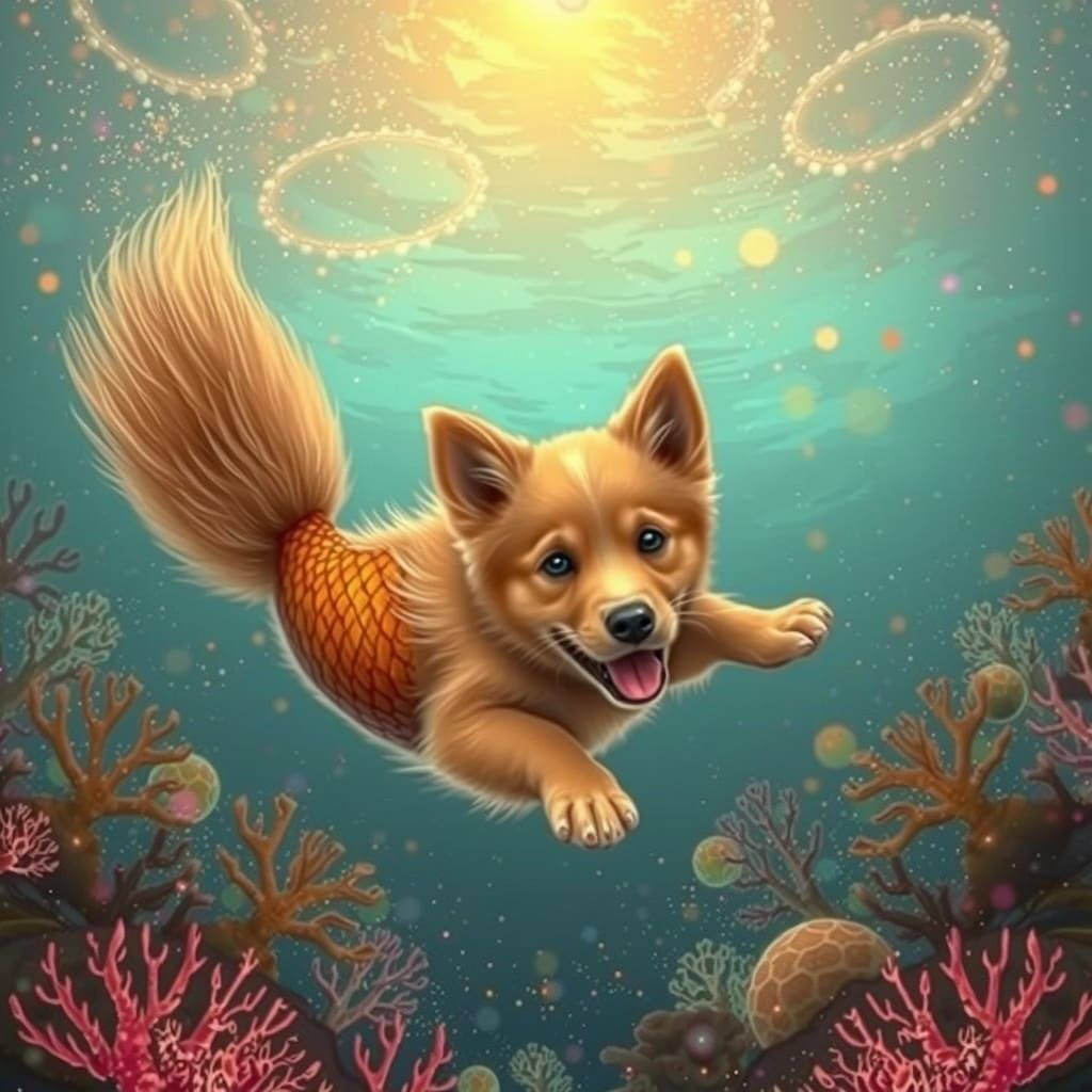 Golden Retriever Puppy Dives into Vibrant Coral Reef