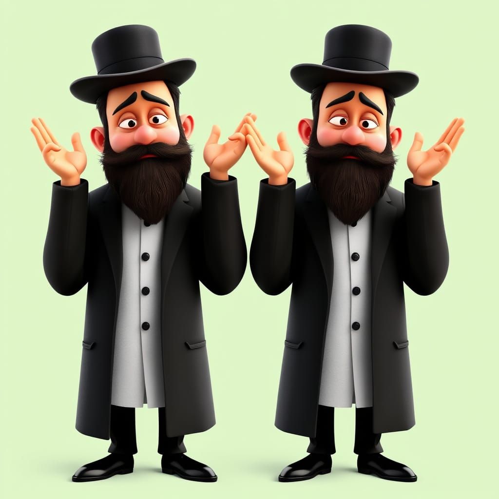 Two Hasidic Jewish Men in Comical Uncertainty