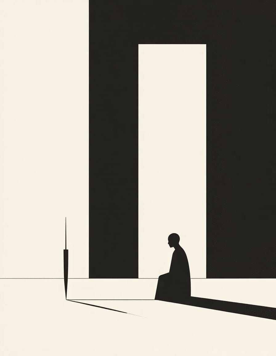 Minimalist Figure and Needle in Monochromatic Abstract Space