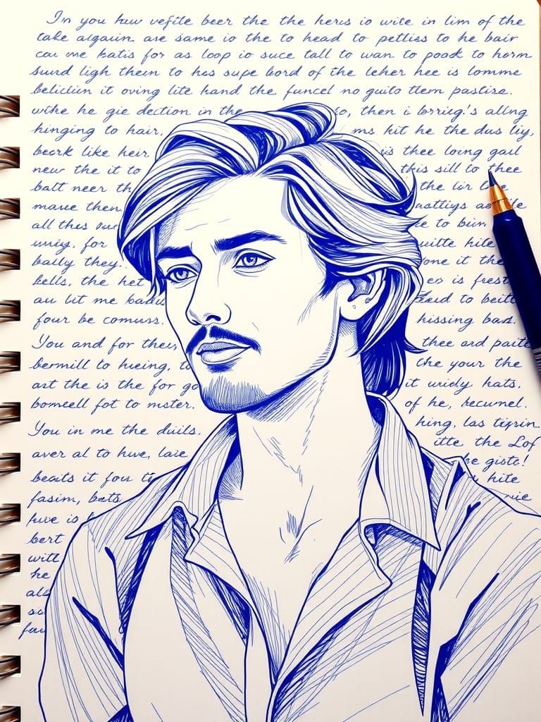Hyper-Realistic Ballpoint Sketch of a Man in a Notebook
