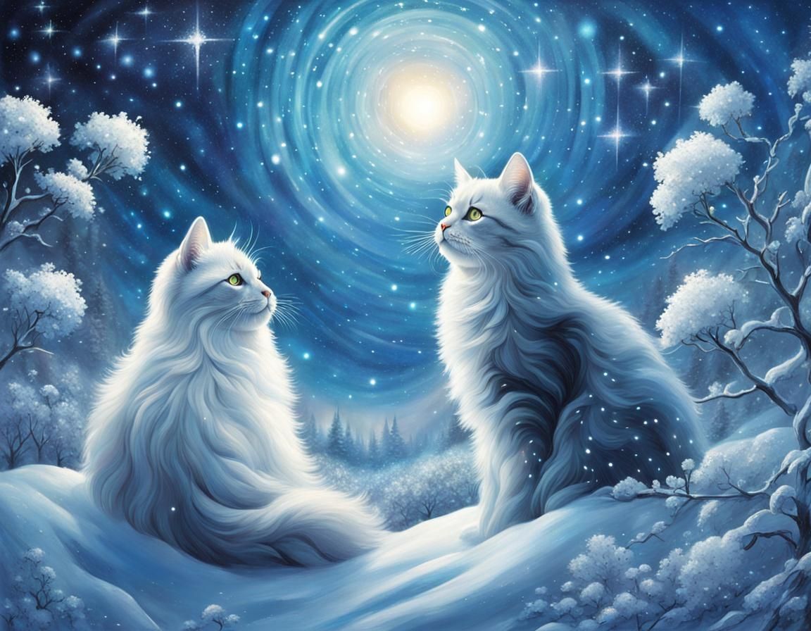 Two floofball winter cats  by @YukiKenji
