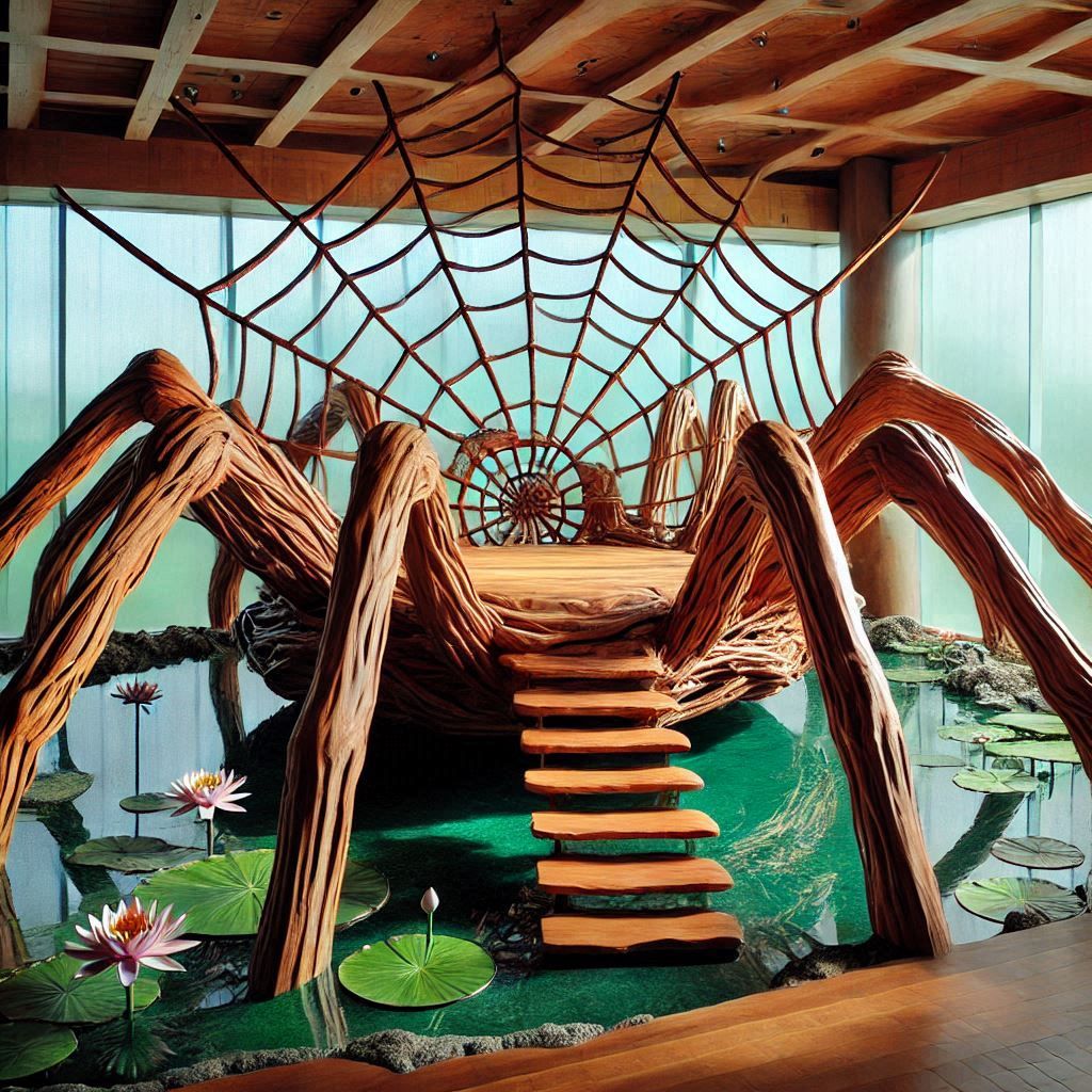 imaginative wooden bed designed in the shape of huge SPIDER'...