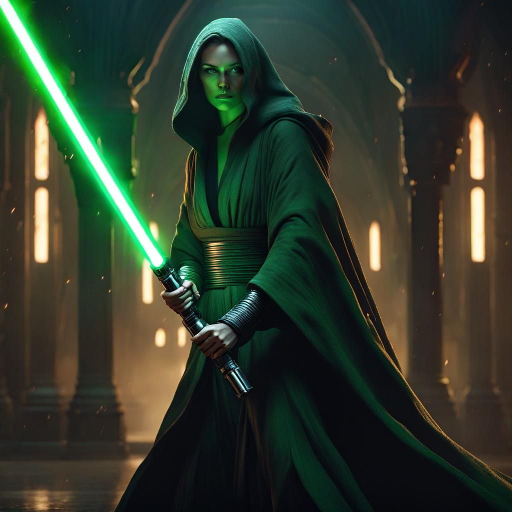 Smokin hot Gothic Jedi with a dark green light Saber - AI Generated ...