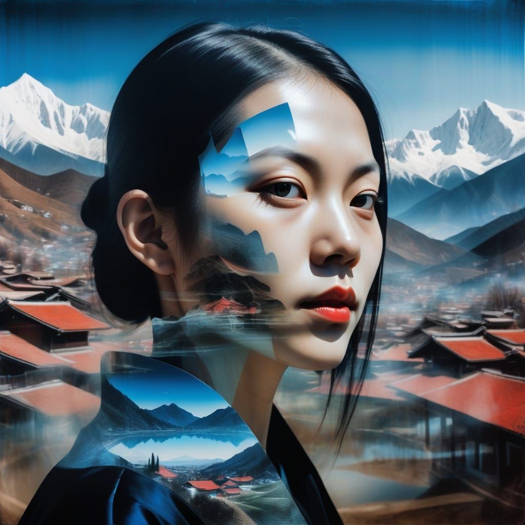 A high-gloss portrait with double exposure: Asian woman #002