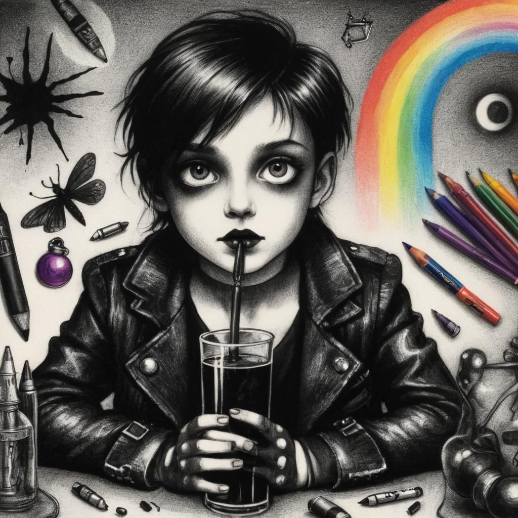 Kids Crayon drawings ,surreal  shadow play, child's drawing ...