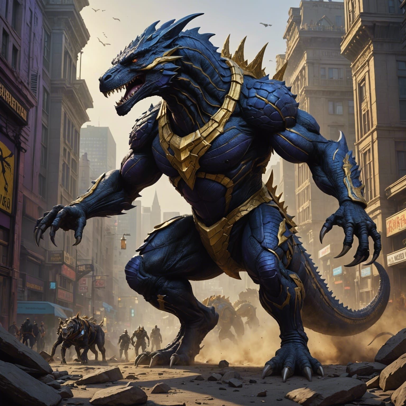 A giant muscular thick Anubis Godzilla velociraptor