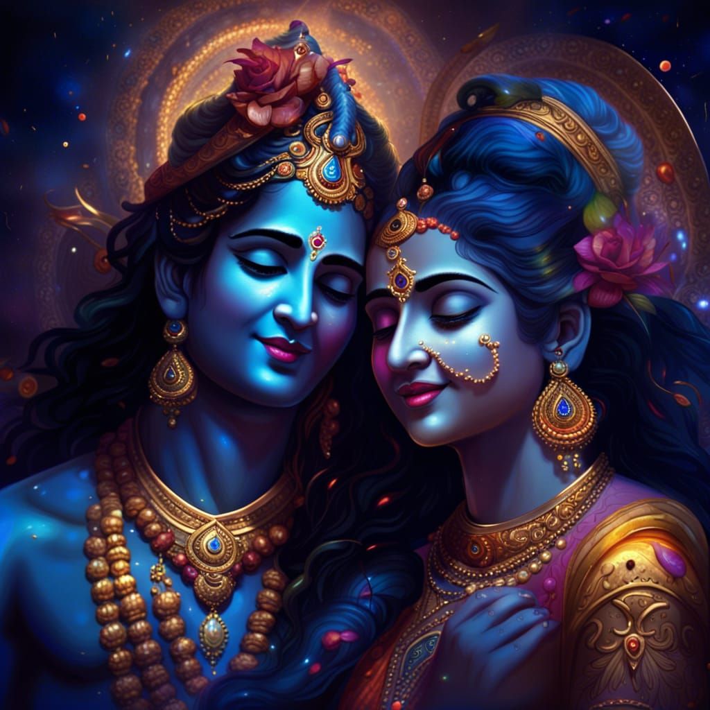 Radha & Krishna GOD beautiful, elegant face with smile and playing ...