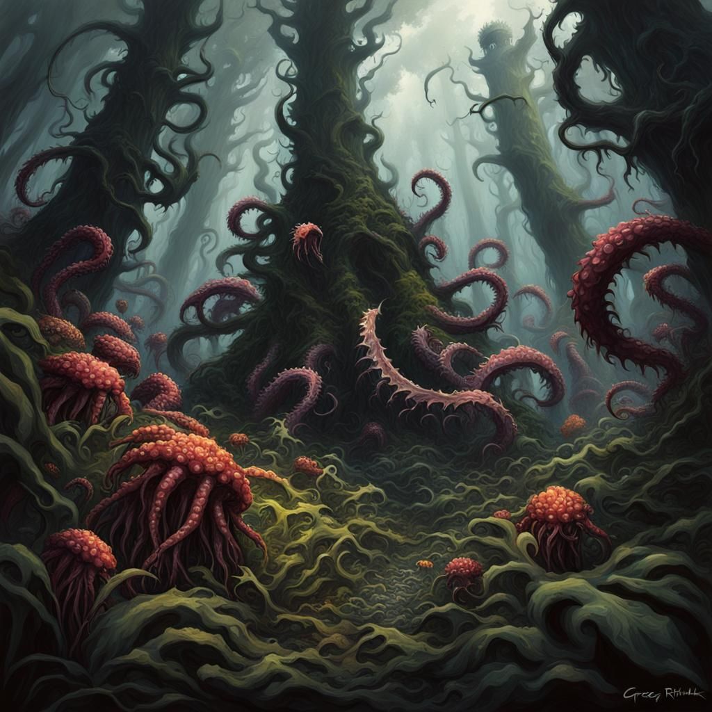 mutated tentacle forest, torns, meat eating plants, flowers...... - AI ...