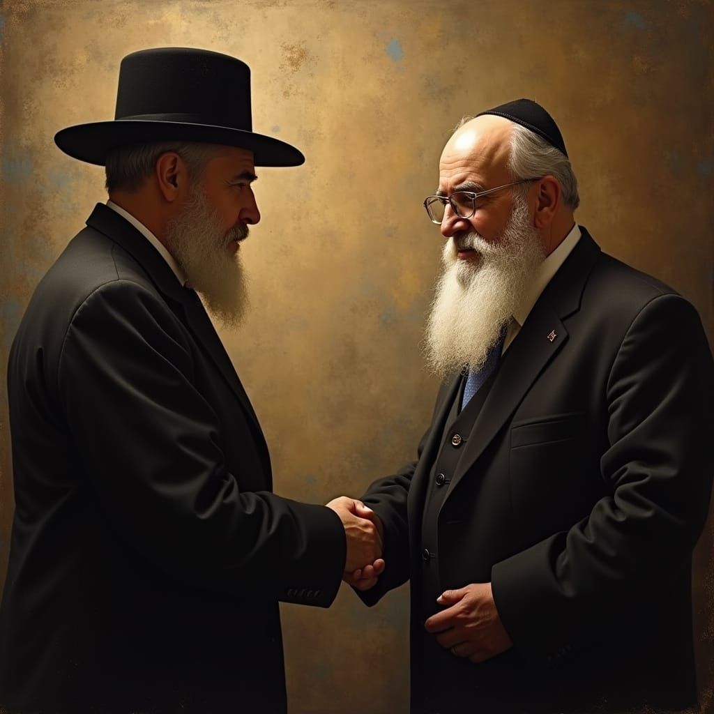 Rabbis Share a Moment in Jewish Art Style
