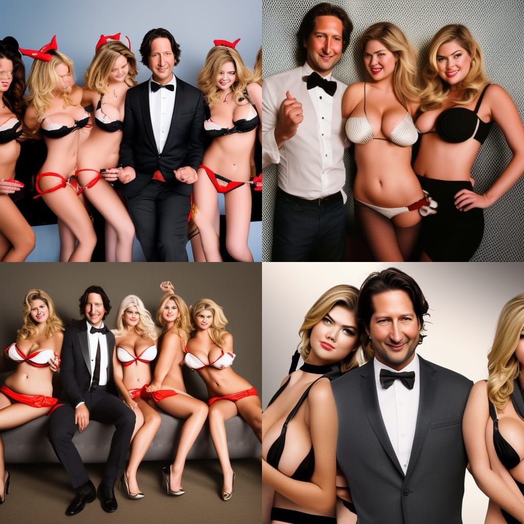 henry ian cusick in tuxedo seated center with two kate upton dressed as  playboy bunnies - AI Generated Artwork - NightCafe Creator