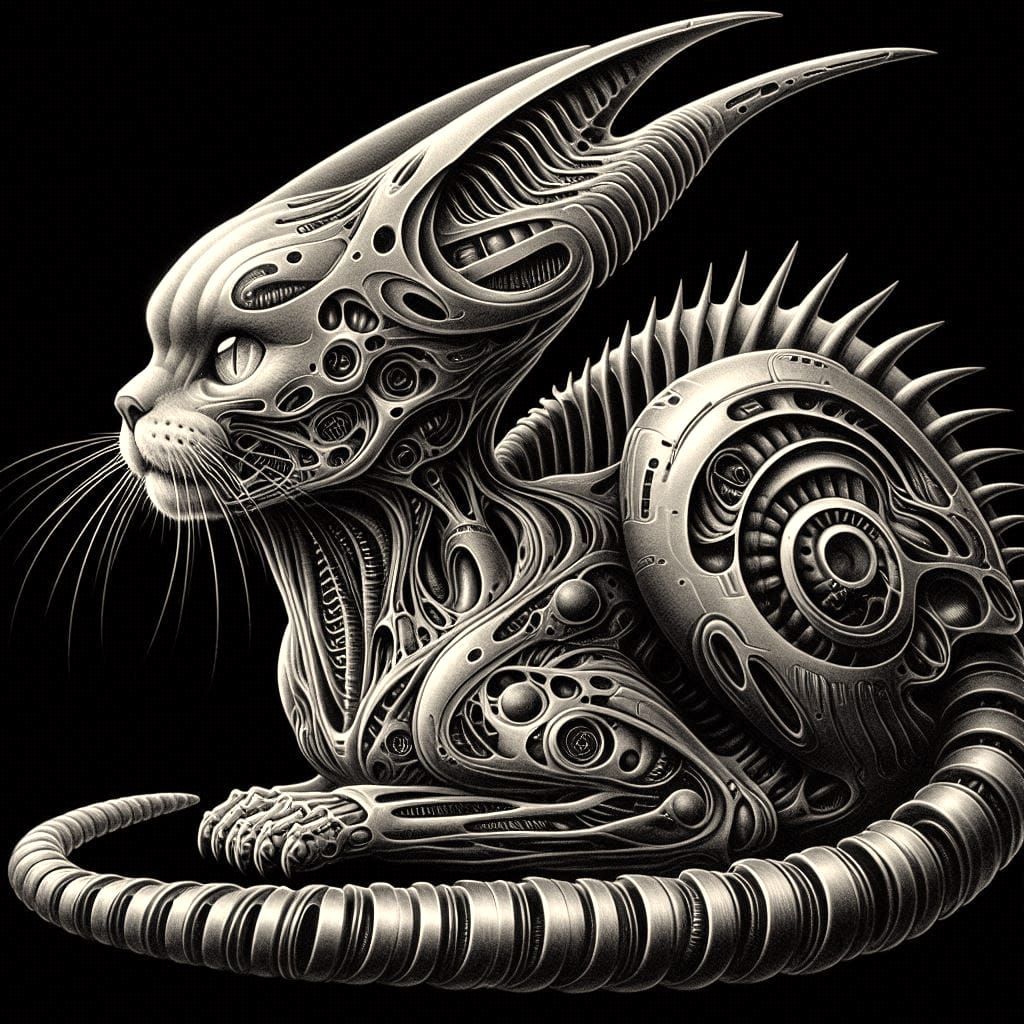 H.R. Giger style biomechanical cat.