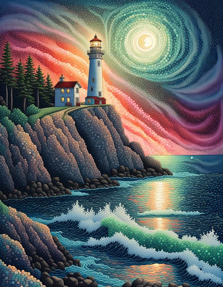 Pointillism Lighthouse  by @Plats