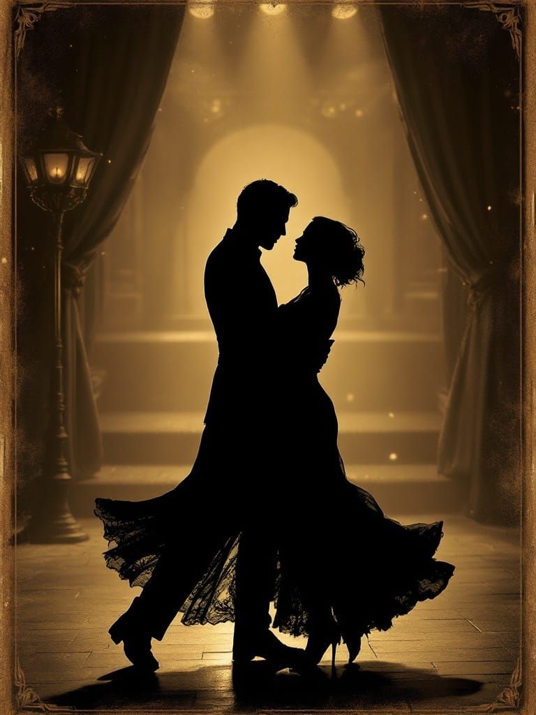 A vintage-inspired silhouette of a couple dancing  by @RJC