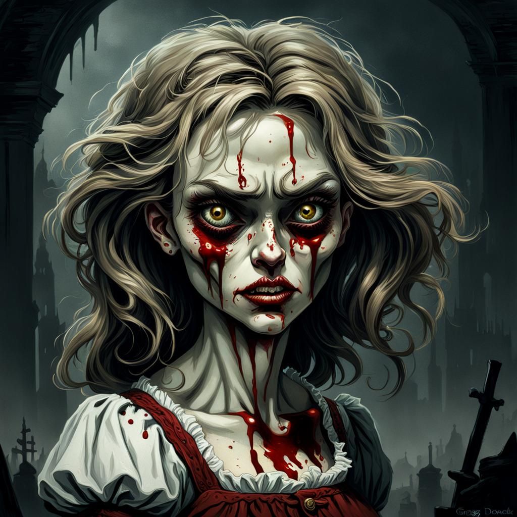 Caricature young bloody female portrait