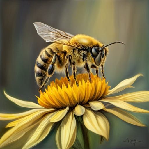 A honey bee resting on a sunflower   by @Karamy