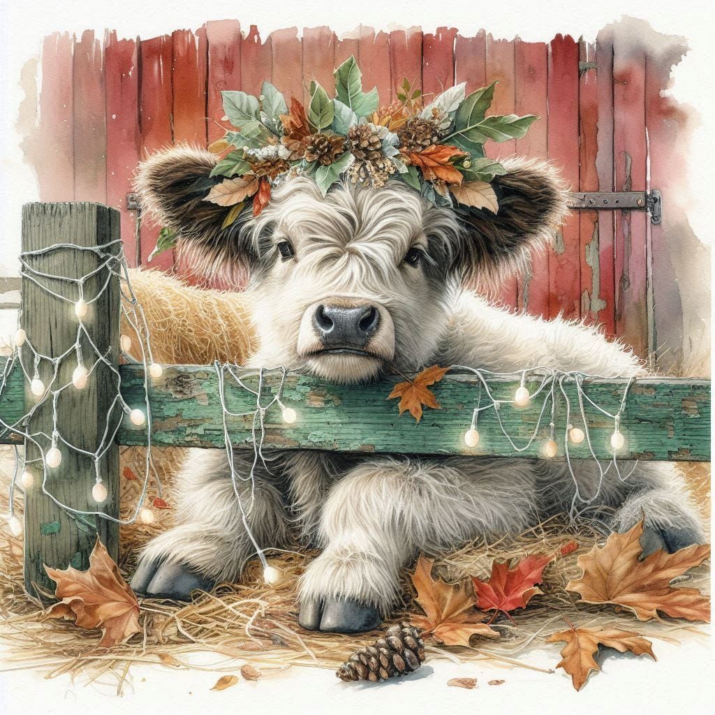 Highland Cow and Holly