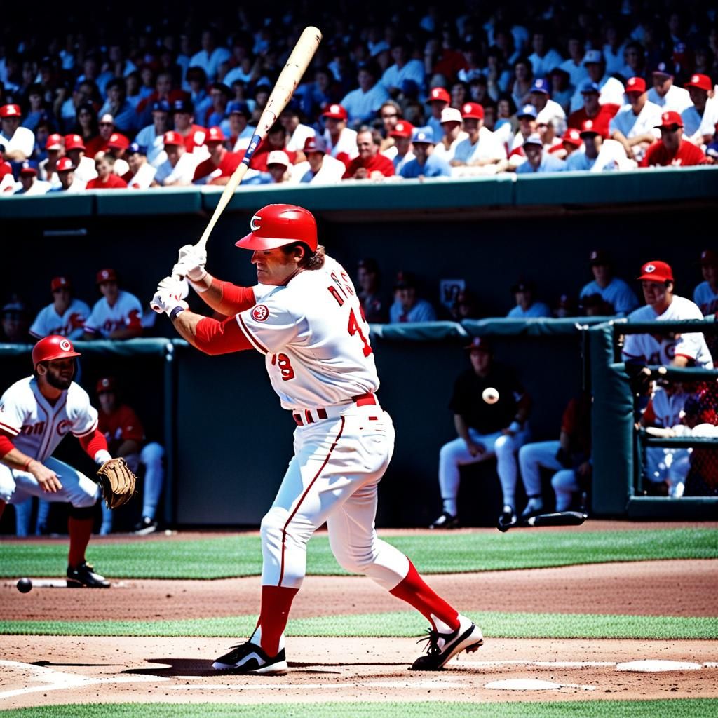 Pete Rose hitting a home run for the Cincinnati Reds - AI Generated ...