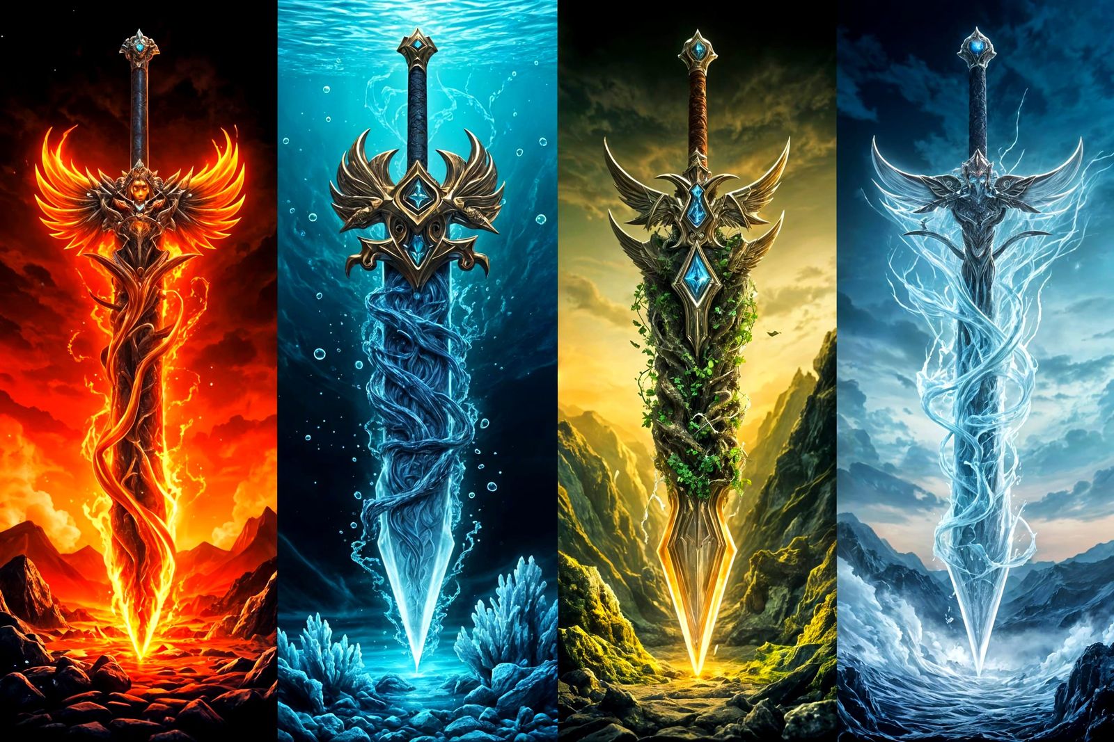 The 4 Elemental Swords  by @Berserk89