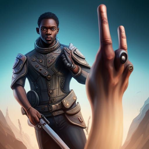 Black person sticking out the middle fingers with a gun