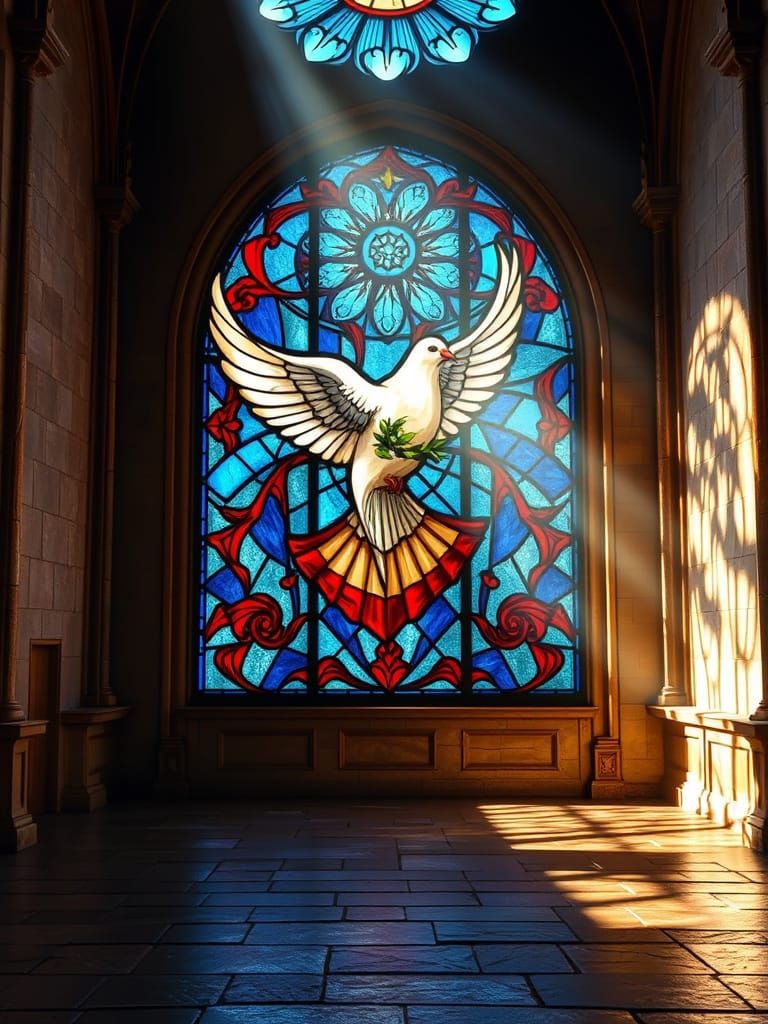 Stained glass dove  by @StriderAiArt