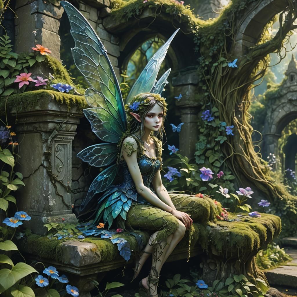 A Bored Fairy in an English Garden