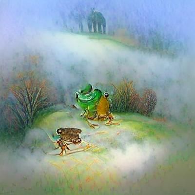 Frog and toad in the dew and the fog