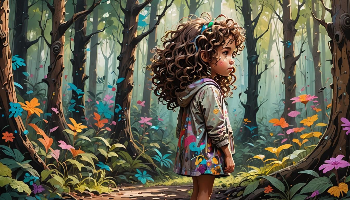 A girl in a whimsical forest