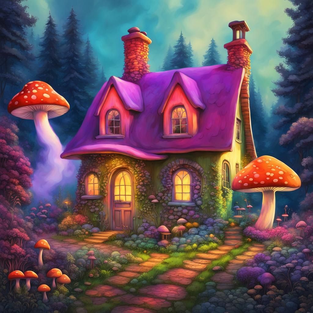 Psychedelic Fantasy Cottage - AI Generated Artwork - NightCafe Creator