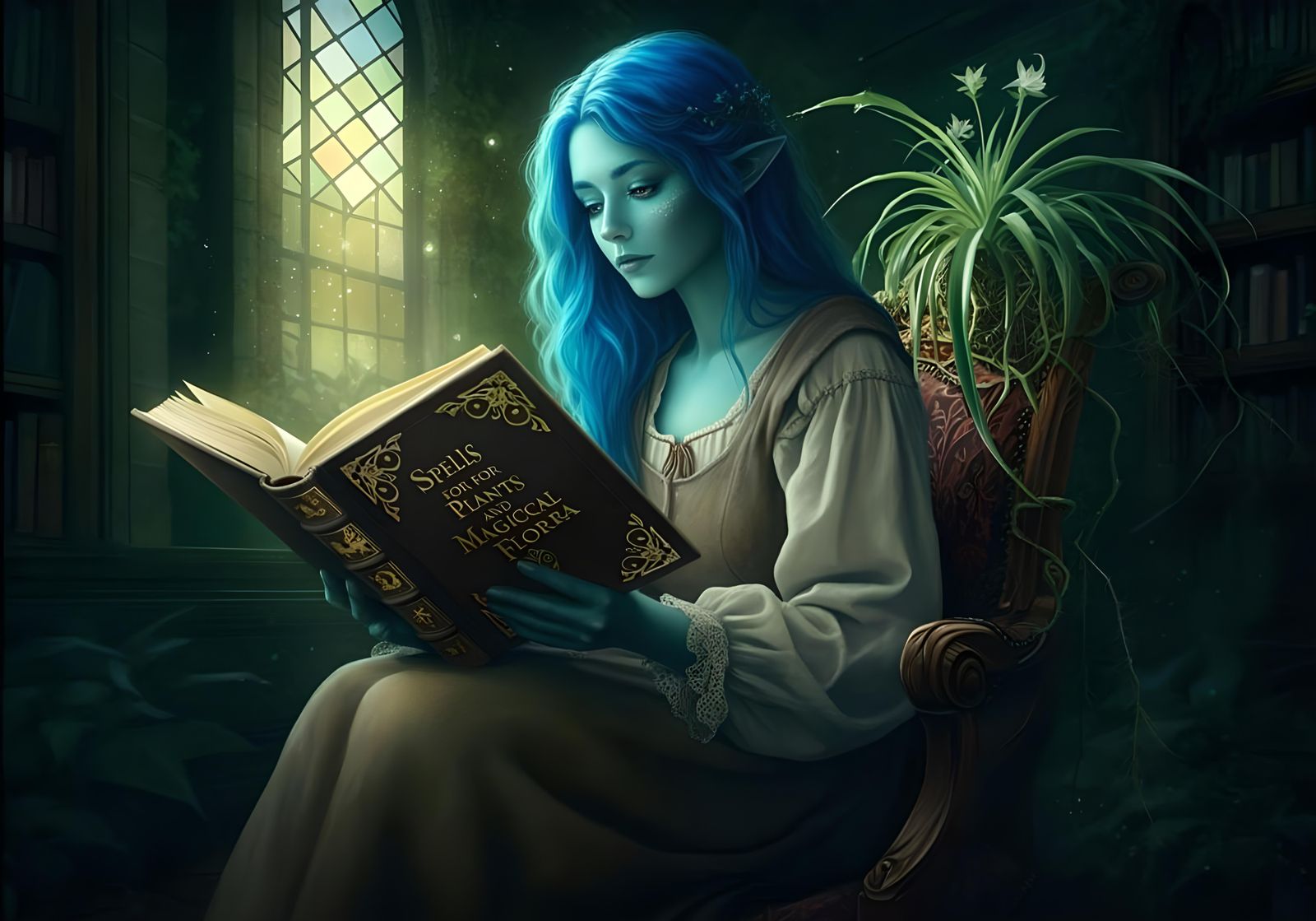 Kiela Orobidan And Caz The Sentient Spider Plant (The Spell Shop)  by @KittyPitty