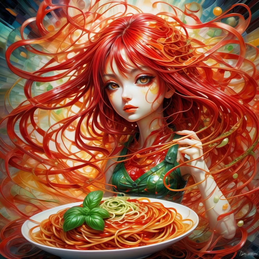 anime girl loving pasta